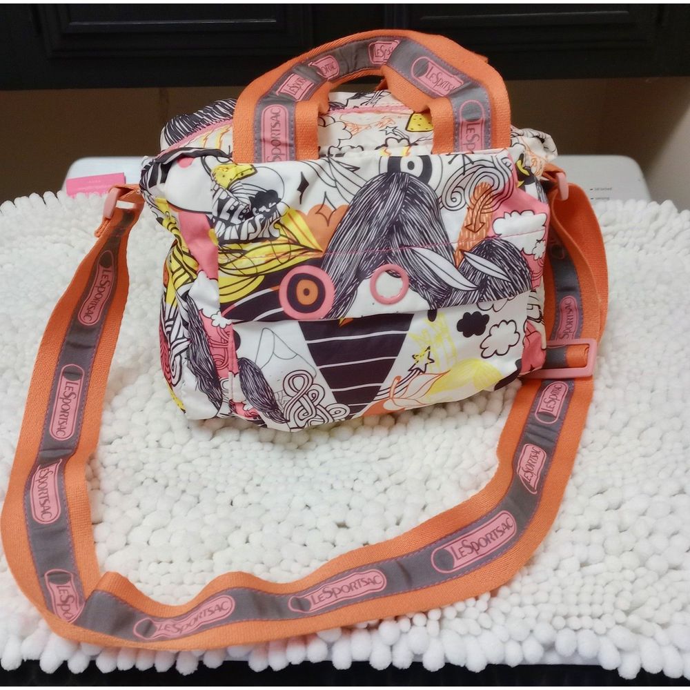 Authentic Lesportsac Artist In Residence Large Boston Bag Orange rare preowned